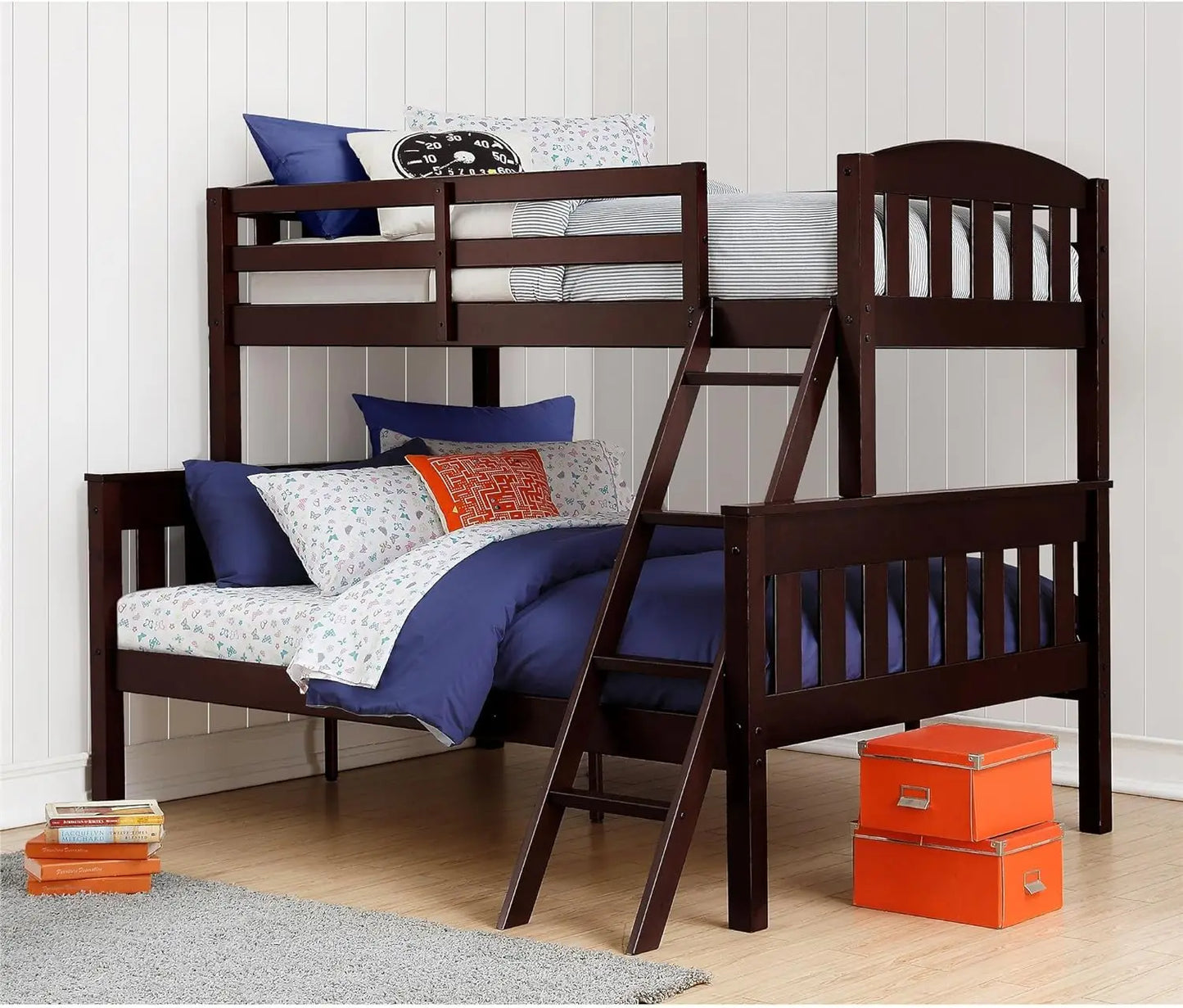 Bunk Beds Twin Over Full with Ladder and Guard Rail, - Mountain Merch Market 