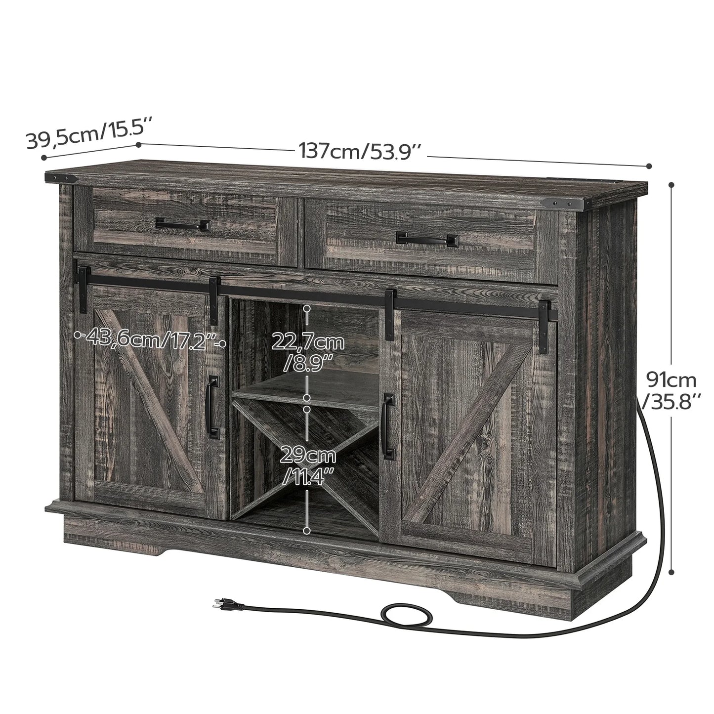 Wine Bar Cabinet with Charging Station 2 Drawers Buffet Cabinet - Mountain Merch Market 