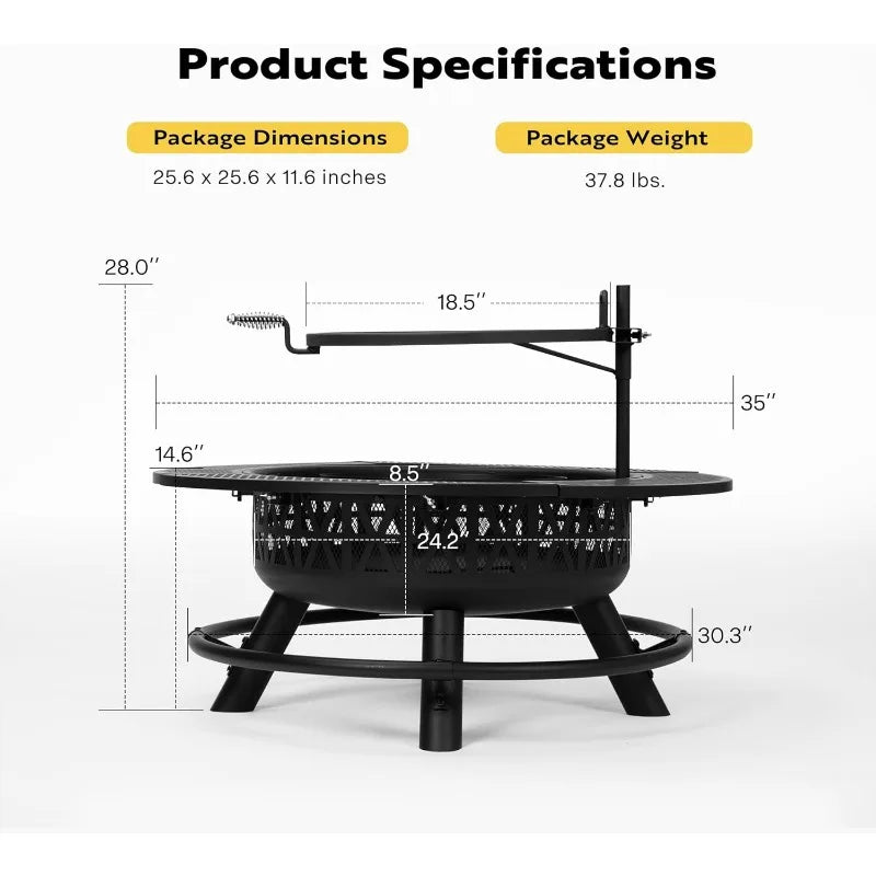 35 Inch Fire Pit with Cooking Grill Grate & Charcoal Pan with Cover Lid - Mountain Merch Market 