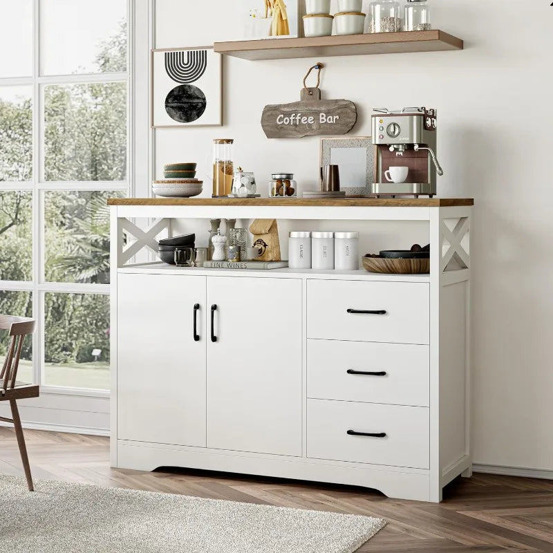 Modern Farmhouse , Kitchen Buffet Storage Cabinet with Drawers and Shelves, - Mountain Merch Market 