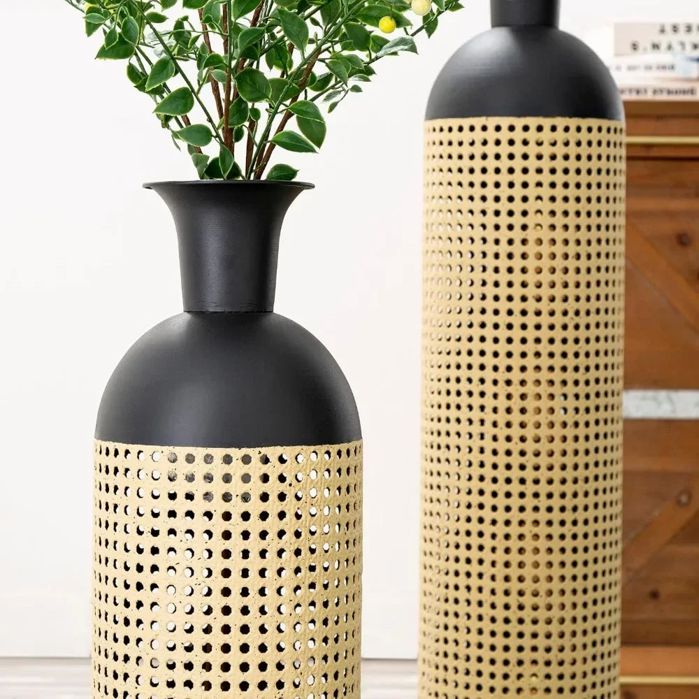 Set of 2 Floor Metal Vase for Glazed Metal Vase Room - Mountain Merch Market 