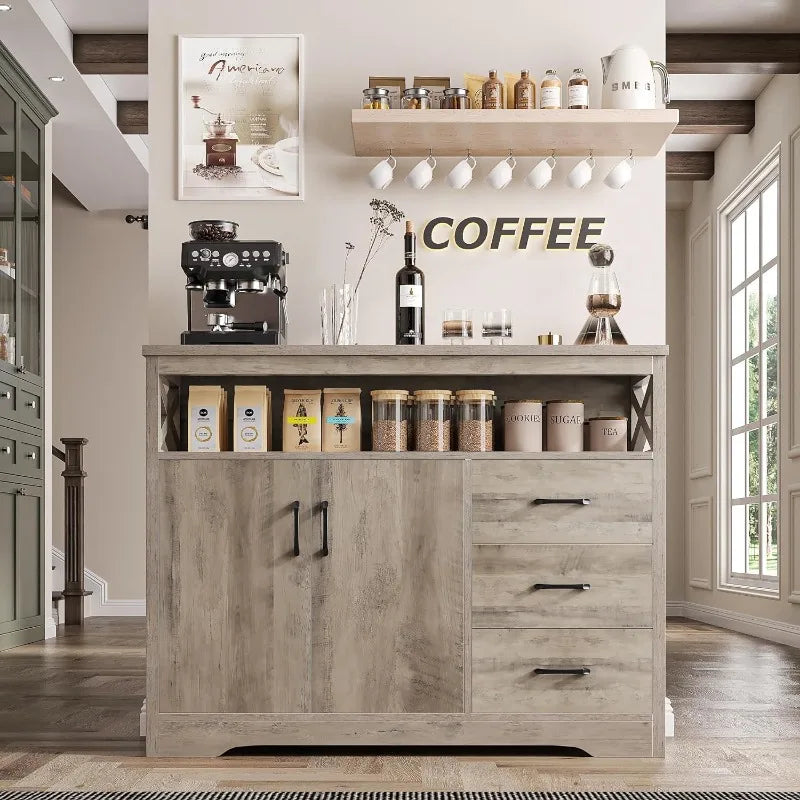 Modern Farmhouse , Kitchen Buffet Storage Cabinet with Drawers and Shelves, - Mountain Merch Market 