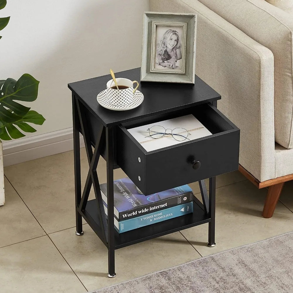 Nightstand, with Drawer and Storage Shelf for Living Room Bedroom - Mountain Merch Market 