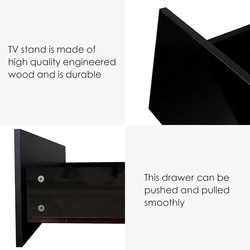 Black TV Stand With LED for 55 60 Inch TV - Mountain Merch Market 