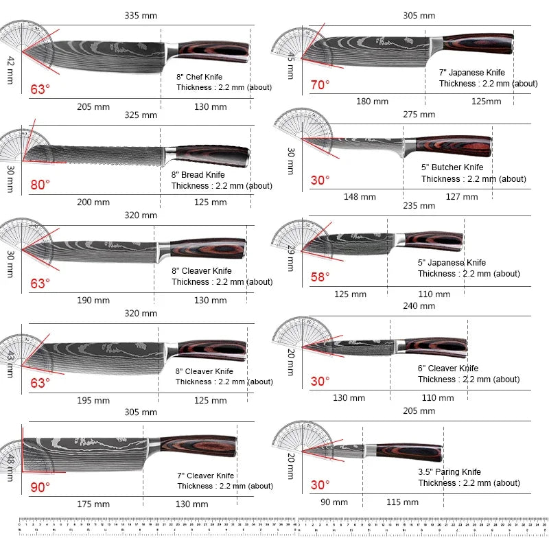 Kitchen Knives Stainless Steel Knife Laser Damascus Pattern - Mountain Merch Market 