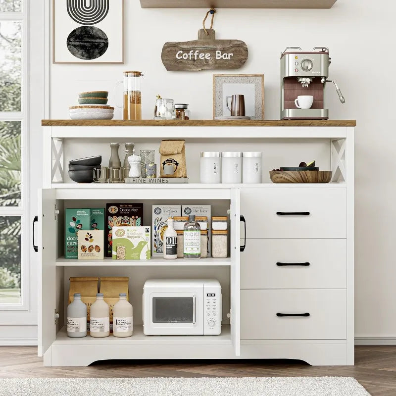 Modern Farmhouse , Kitchen Buffet Storage Cabinet with Drawers and Shelves, - Mountain Merch Market 