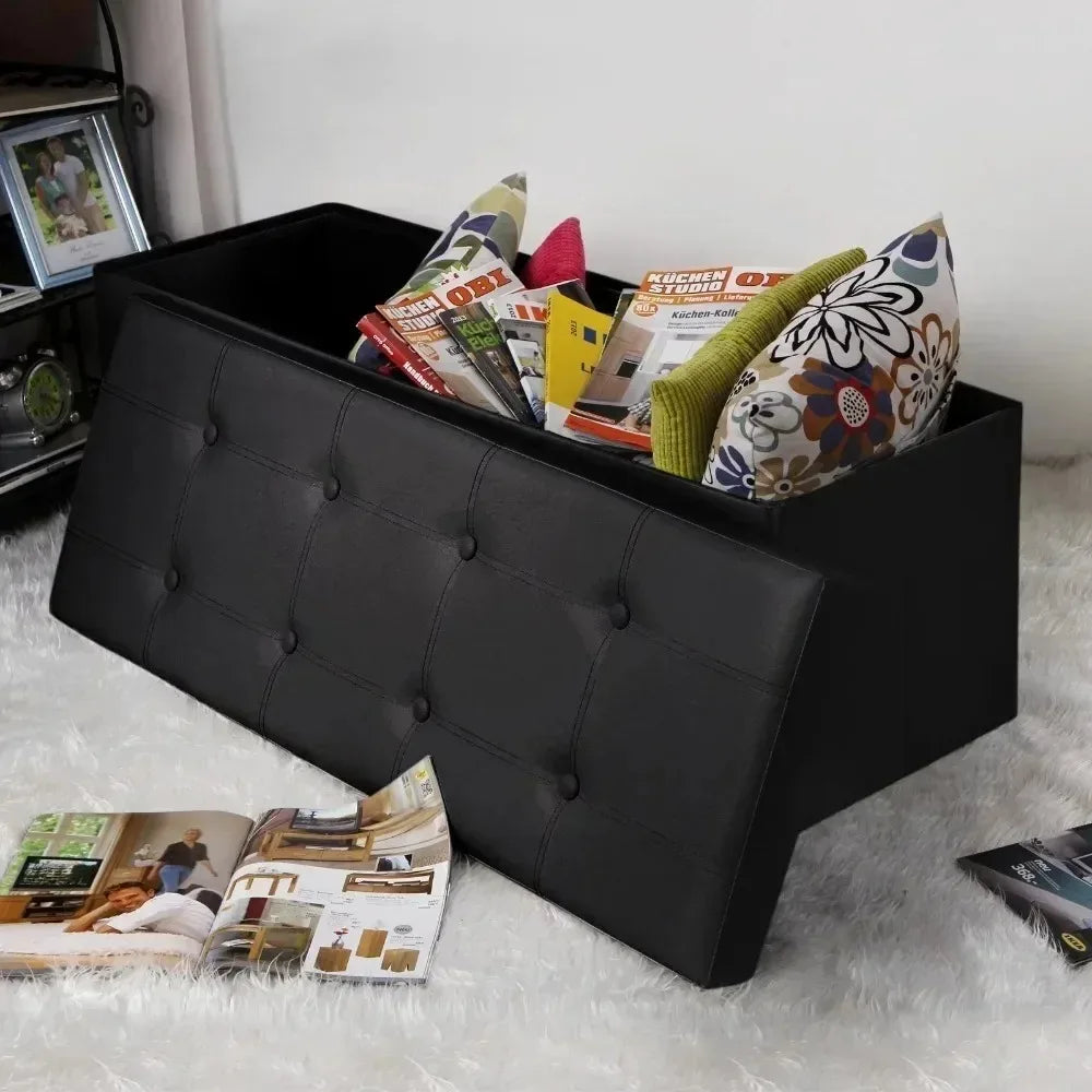 43" Storage Ottoman Bench Leather Footstool - Mountain Merch Market 