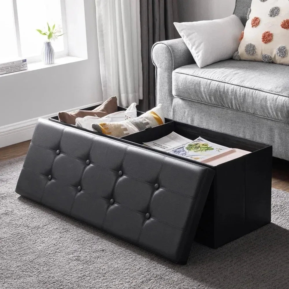 43" Storage Ottoman Bench Leather Footstool - Mountain Merch Market 