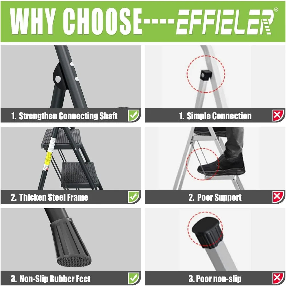 3 Step Ladder EFFIELER Folding Step Stool - Mountain Merch Market 