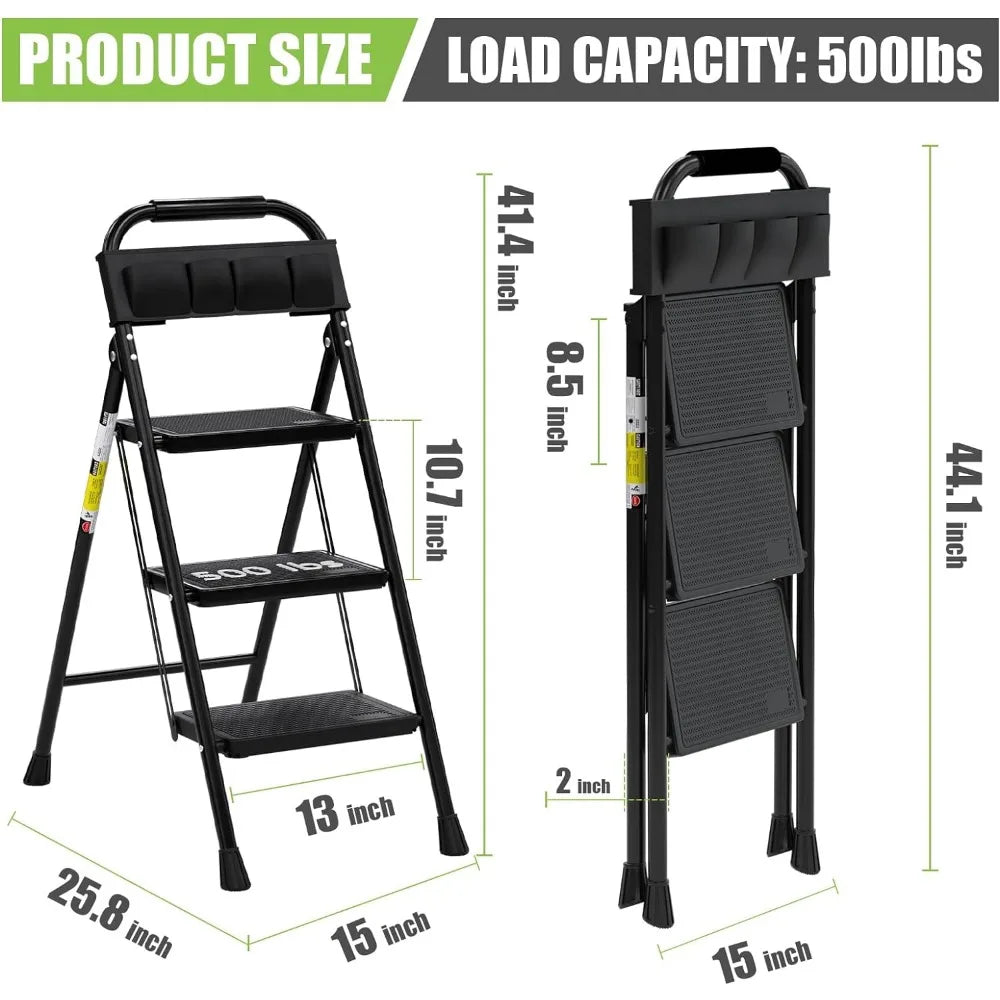 3 Step Ladder EFFIELER Folding Step Stool - Mountain Merch Market 