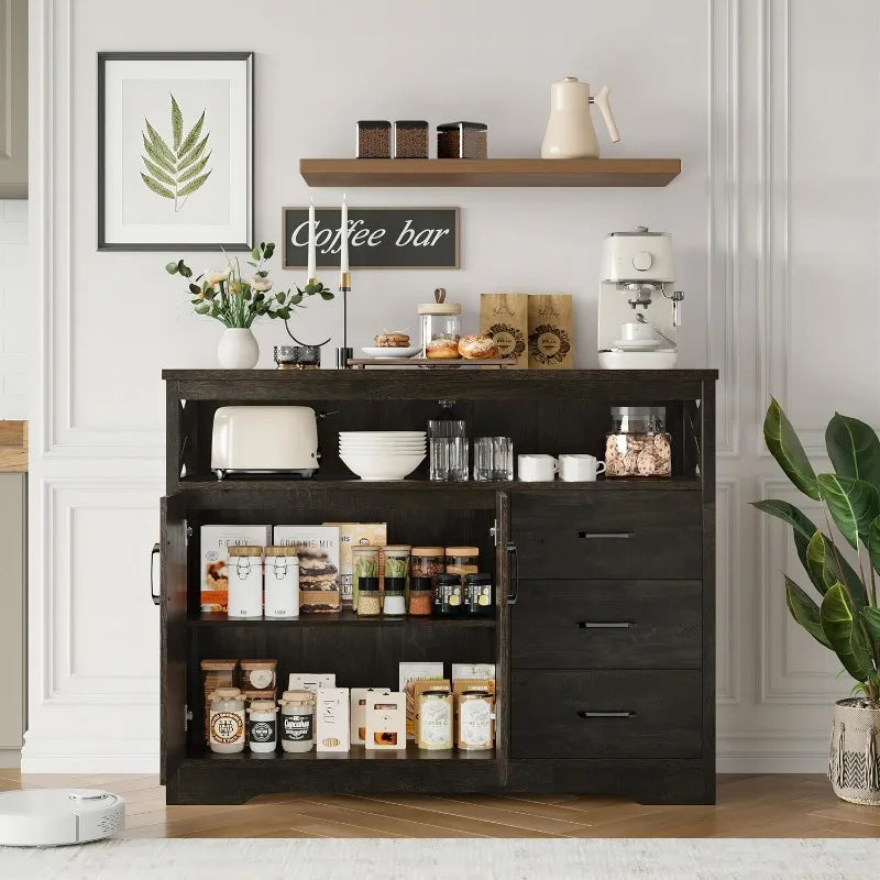 Modern Farmhouse , Kitchen Buffet Storage Cabinet with Drawers and Shelves, - Mountain Merch Market 