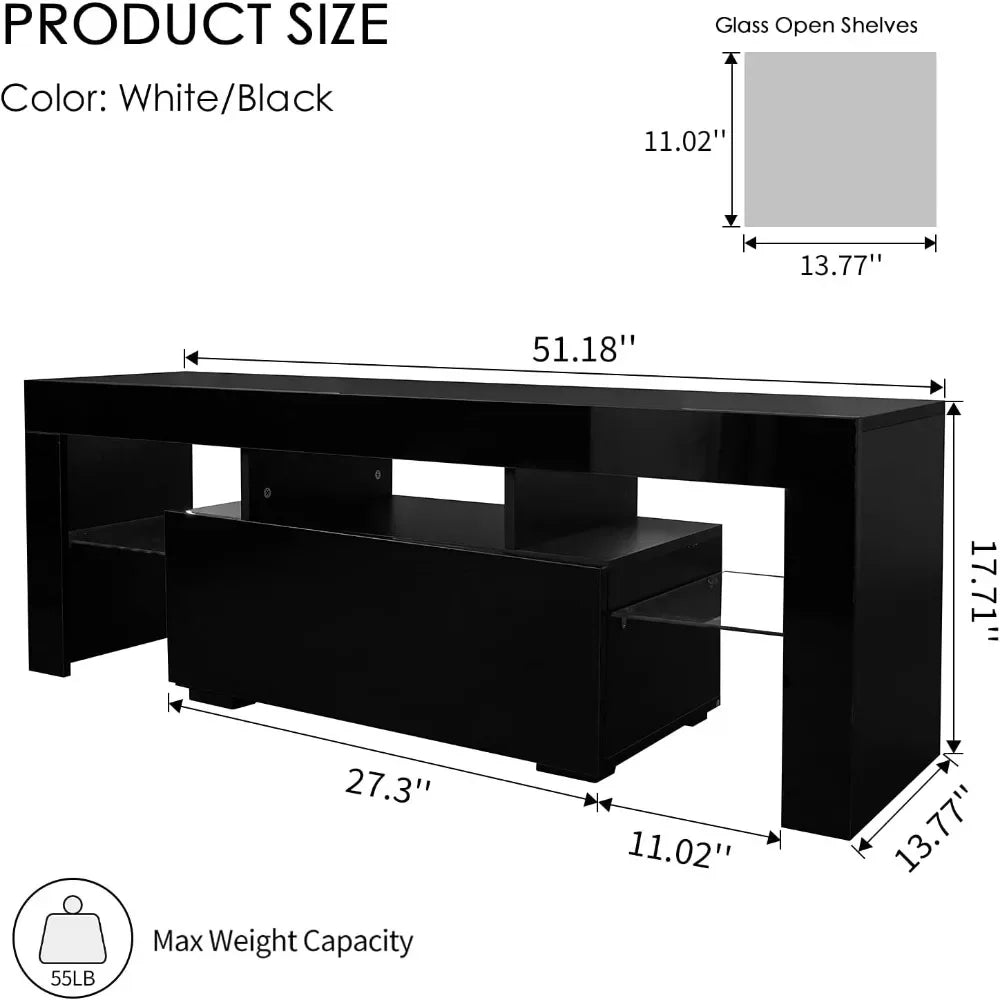 Black TV Stand With LED for 55 60 Inch TV - Mountain Merch Market 