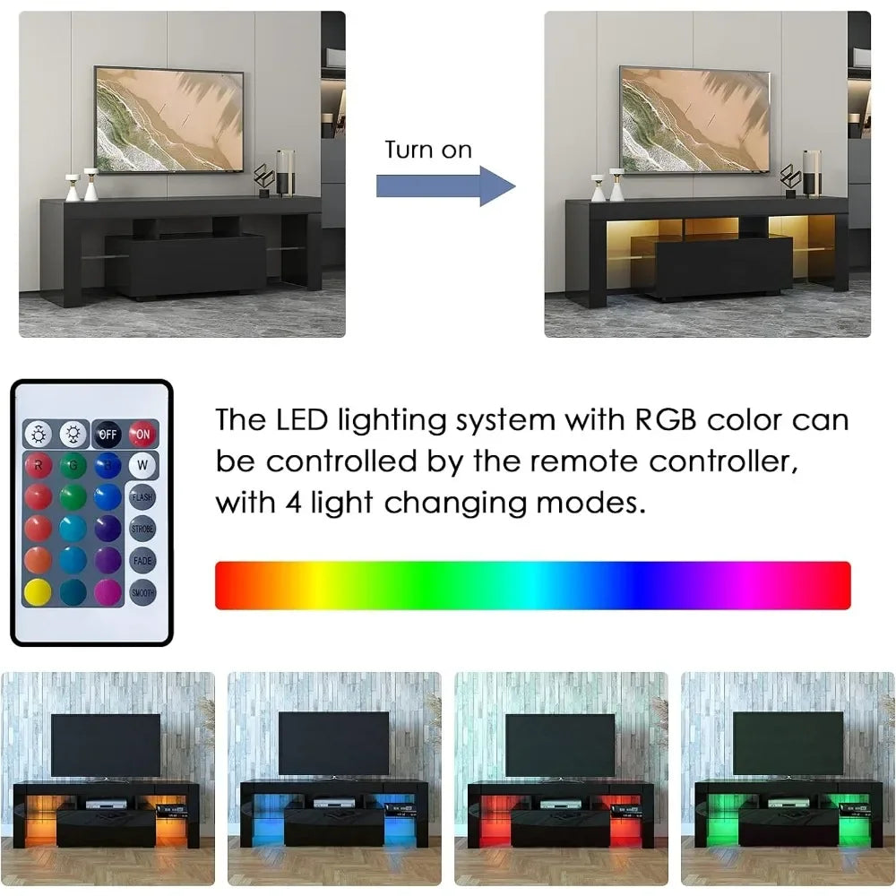 Black TV Stand With LED for 55 60 Inch TV - Mountain Merch Market 