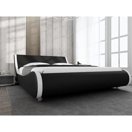 Bed, equipped with synthetic leather headboard, easy to assemble, - Mountain Merch Market 