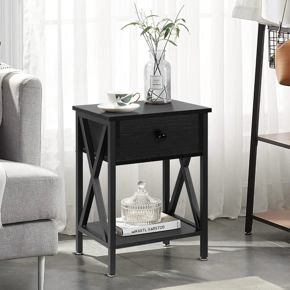 Nightstand, with Drawer and Storage Shelf for Living Room Bedroom - Mountain Merch Market 