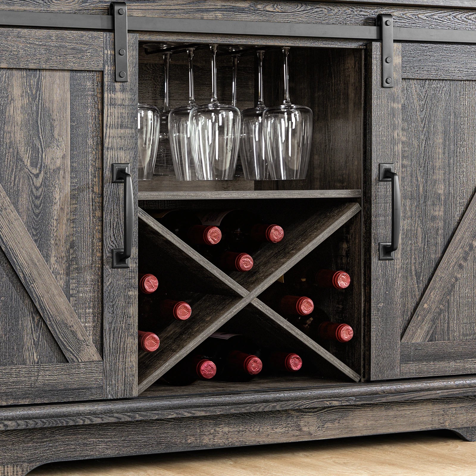 Wine Bar Cabinet with Charging Station 2 Drawers Buffet Cabinet - Mountain Merch Market 