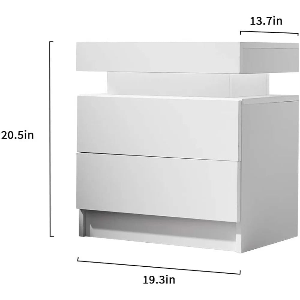 Side Bed Table With LED Light Bedside Tables for the Bedroom  2 Drawers - Mountain Merch Market 