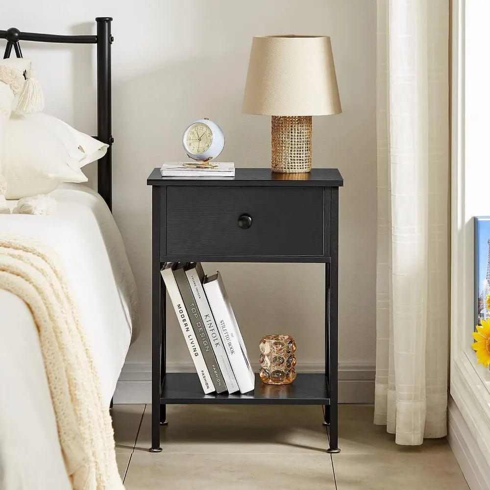 Nightstand, with Drawer and Storage Shelf for Living Room Bedroom - Mountain Merch Market 