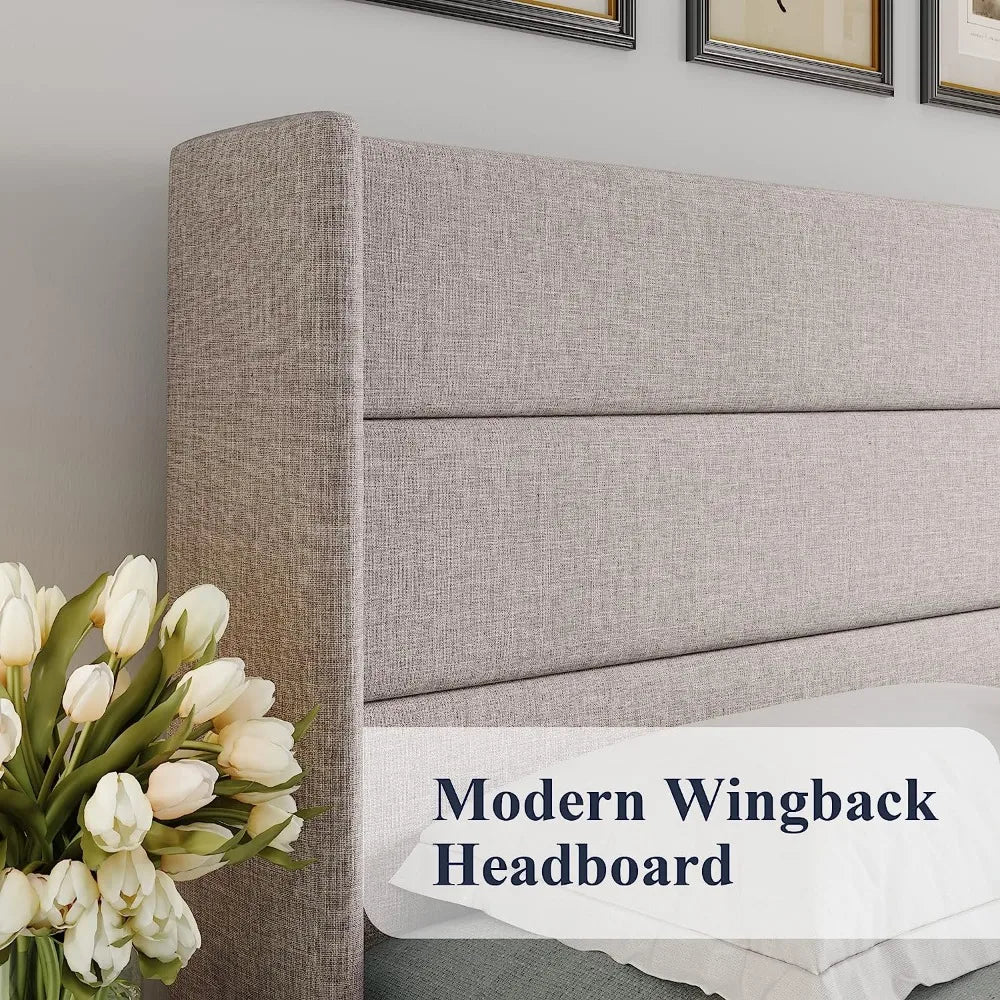 Queen Size Lift Up Storage Bed, Modern Wingback Headboard, - Mountain Merch Market 