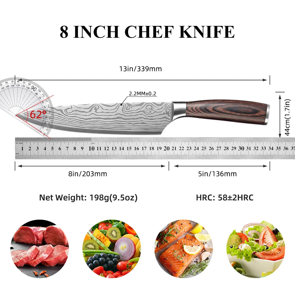 Sunnecko 8 Inch Chef's Knife High Carbon Stainless Steel - Mountain Merch Market 