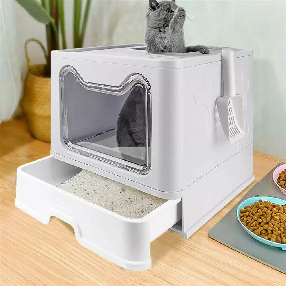 Front Entry Top Exit Cat Litter Box with Lid Foldable - Mountain Merch Market 