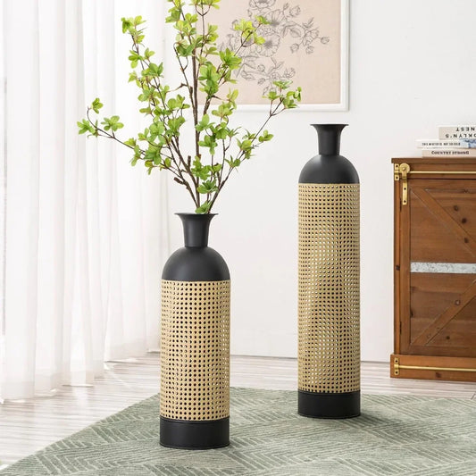 Set of 2 Floor Metal Vase for Glazed Metal Vase Room - Mountain Merch Market 