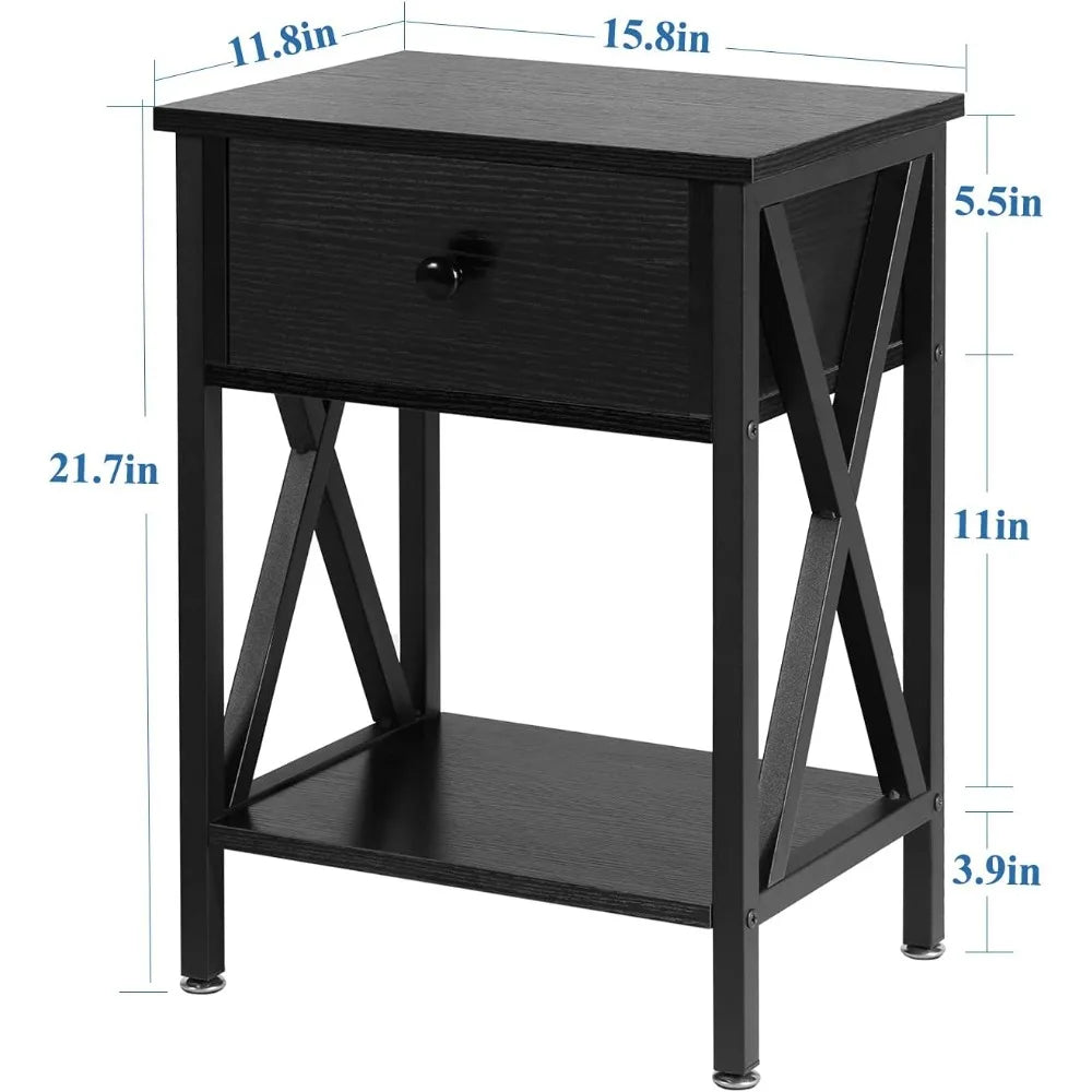 Nightstand, with Drawer and Storage Shelf for Living Room Bedroom - Mountain Merch Market 