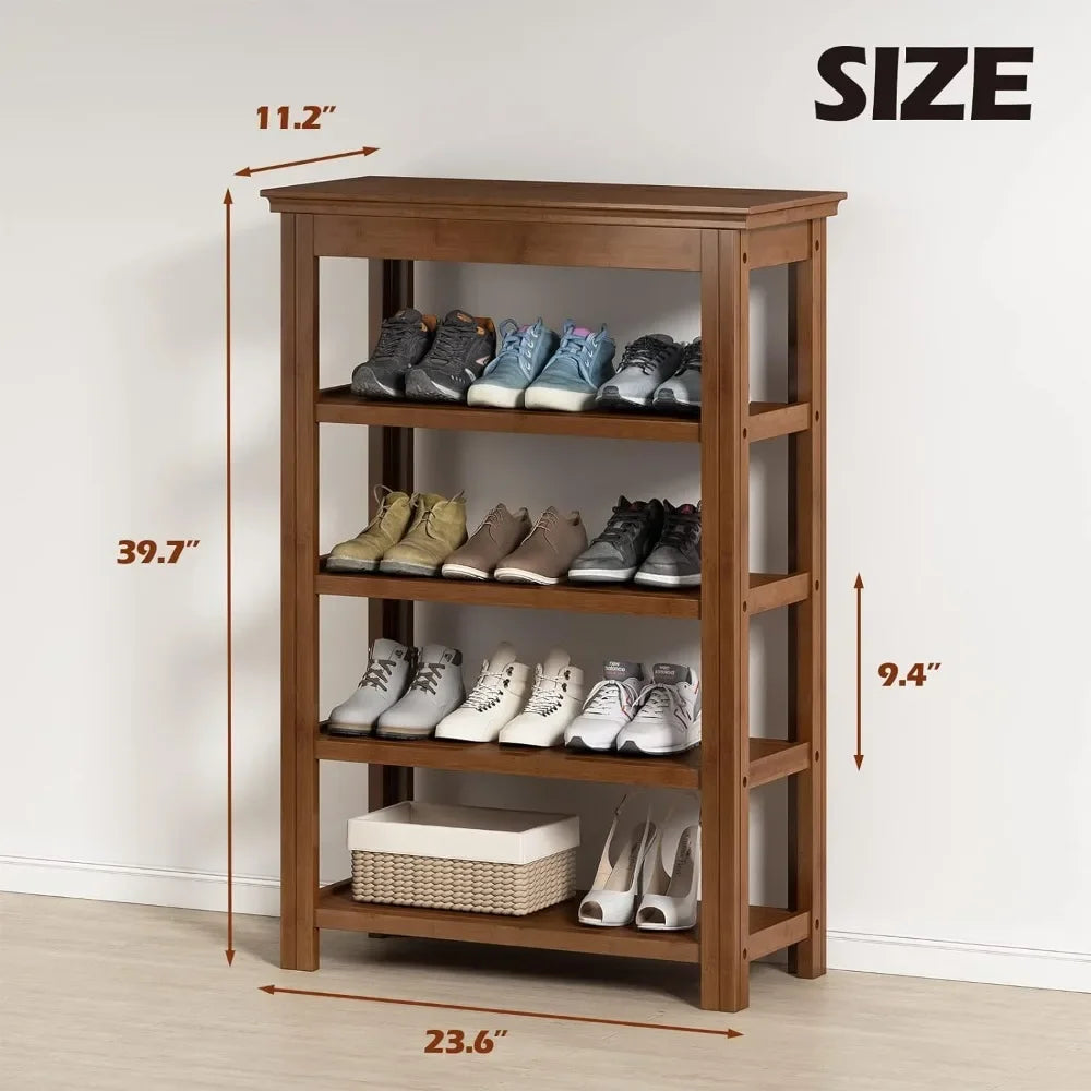 Shoe Rack 5 Tier Wooden Shoe Storage for Entryway - Mountain Merch Market 